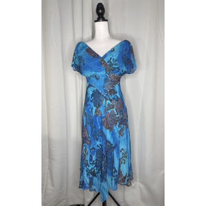 Y2K Jones New York Dress 4 Blue Floral Fit Flare Rhinestone Fairy Iridescent
